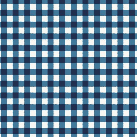 Gingham Blue Fabric by the Yard | Alison Janssen Jubilant | Cloud9 Organic Cotton | Blue Check Quilt Fabric | 44 Inch Wide