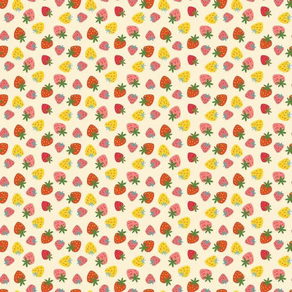 Purrberries Vanilla Cotton Fabric | Dear Stella Furruit Platter | Strawberry Print Quilt Fabric | Cream Background Fabric | LEEZAWORKS