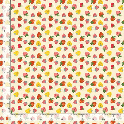 Purrberries Vanilla Cotton Fabric | Dear Stella Furruit Platter | Strawberry Print Quilt Fabric | Cream Background Fabric | LEEZAWORKS