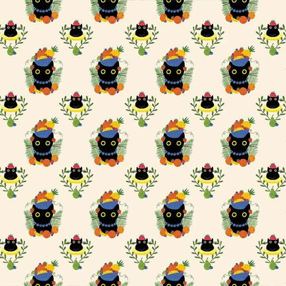 Carmen Purranda Vanilla Cotton Fabric | Dear Stella Cat Fabric | Furruit Platter Quilt Fabric | LEEZAWORKS | Cream Background Fabric