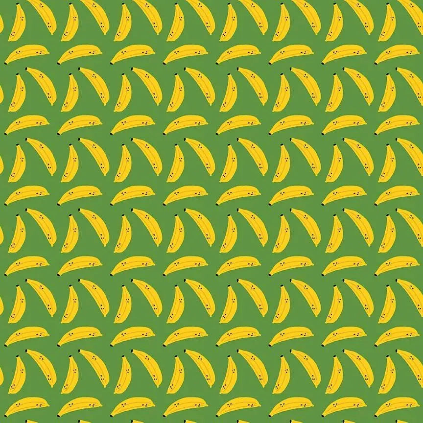 Cat A Peel Fern Cotton Fabric | Dear Stella Banana Fabric | Green Quilt Fabric | Furruit Platter | LEEZAWORKS