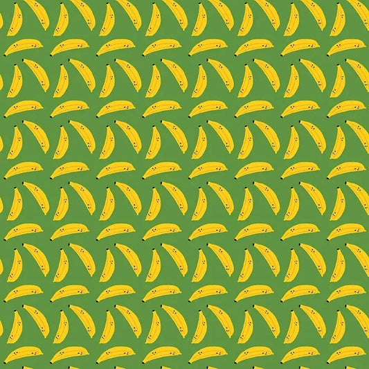Cat A Peel Fern Cotton Fabric | Dear Stella Banana Fabric | Green Quilt Fabric | Furruit Platter | LEEZAWORKS