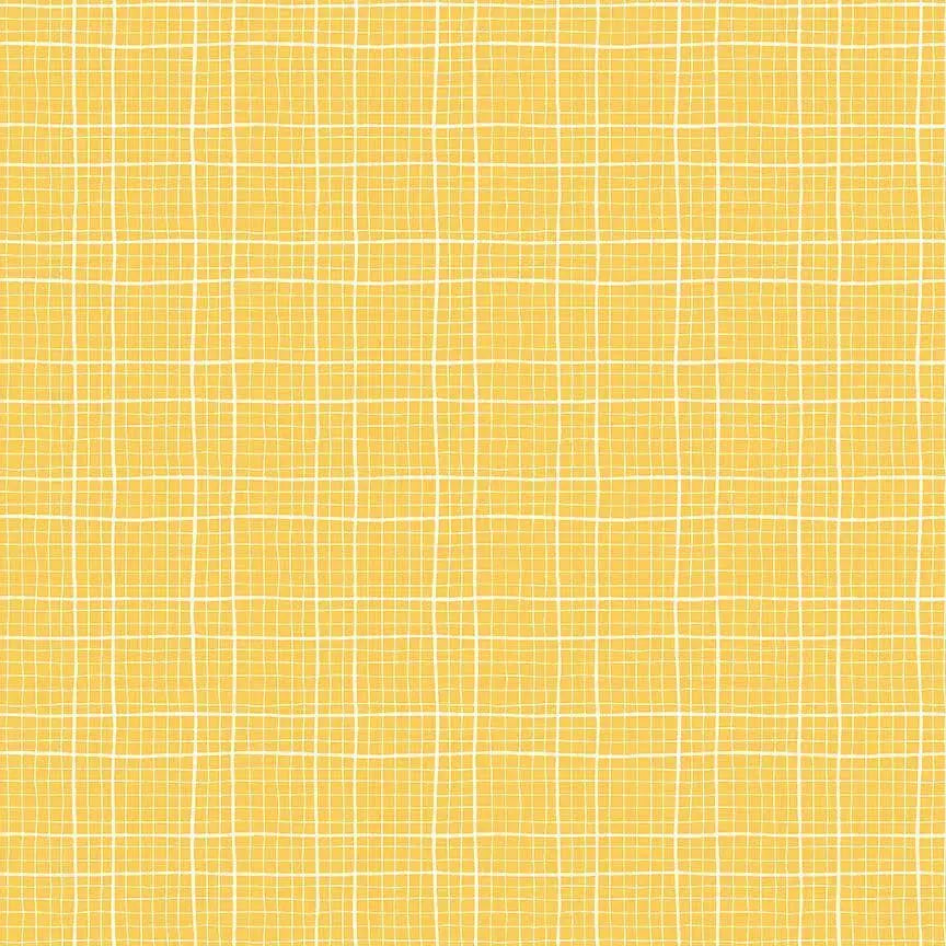 Check Meowt Aspen Cotton Fabric | Dear Stella Yellow Blender Fabric | Grid Quilt Fabric | Furruit Platter | LEEZAWORKS
