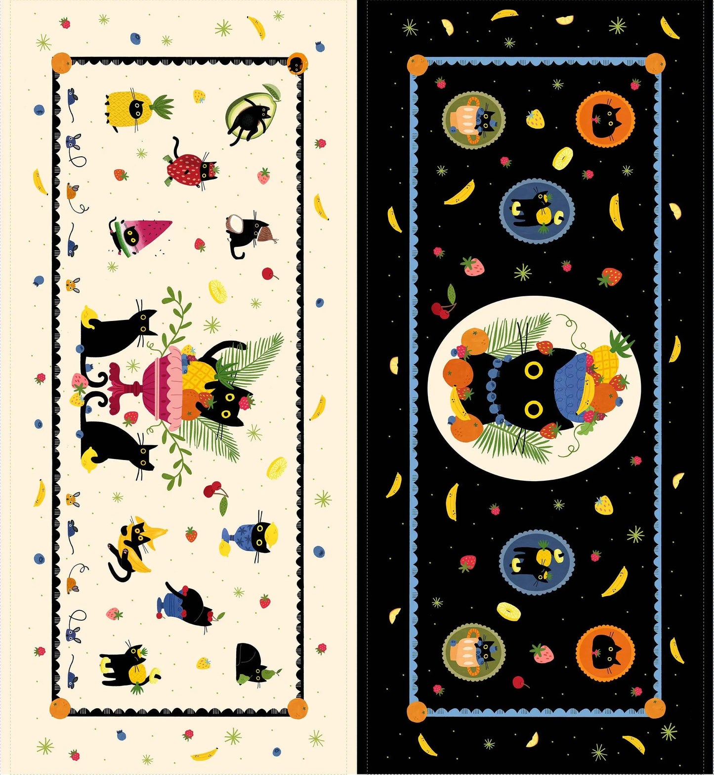 Fruit Platter Bench Pillow Panel | Dear Stella Cat Fabric | Leezaworks | Pillow Quilt Panel | Novelty Cotton