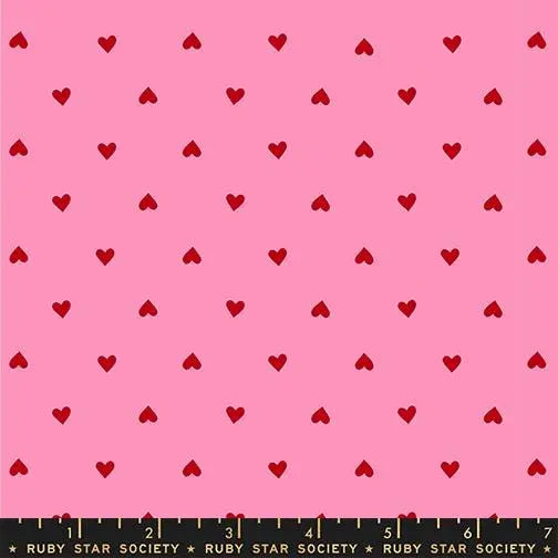 Ruby Star Society Trinketry Hearts Flamingo Fabric | Melody Miller Red Hearts on Pink | Quilting Cotton Half Yard or Yard