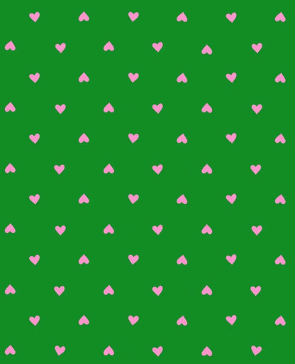 Ruby Star Society Trinketry Hearts Deep Verdant Fabric | Melody Miller Pink Hearts on Green | Quilting Cotton Half Yard or Yard