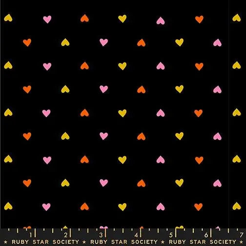 Ruby Star Society Trinketry Hearts Black Fabric | Melody Miller Multicolor Hearts | Quilting Cotton Half Yard or Yard