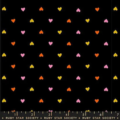 Ruby Star Society Trinketry Hearts Black Fabric | Melody Miller Multicolor Hearts | Quilting Cotton Half Yard or Yard