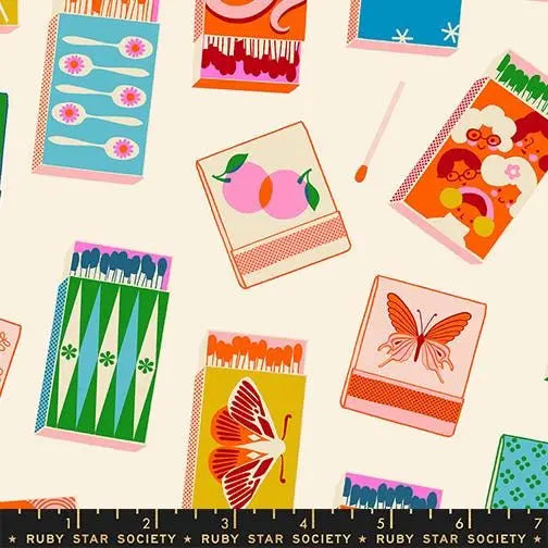 Ruby Star Society Trinketry Matchmaker Natural Fabric | Melody Miller Matchbook Novelty Print | Quilting Cotton Half Yard or Yard
