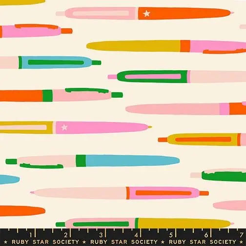 Ruby Star Society Trinketry Pens Natural Fabric | Melody Miller Retro Pen Print | Quilting Cotton Half Yard or Yard