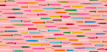 Ruby Star Society Trinketry Pens Balmy Fabric | Melody Miller Pink Pen Print | Quilting Cotton Half Yard or Yard