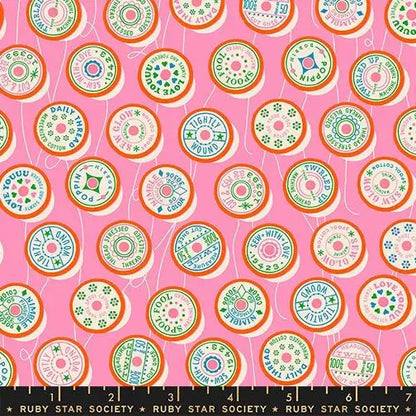 Ruby Star Society Trinketry Spools Flamingo Fabric | Melody Miller Retro Thread Spools | Quilting Cotton Half Yard or Yard