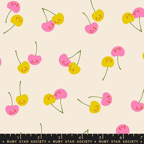 Ruby Star Society Trinketry Cherry Friends Natural Fabric | Melody Miller Cute Cherry Print | Quilting Cotton Half Yard or Yard