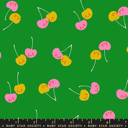 Ruby Star Society Trinketry Cherry Friends Deep Verdant Fabric | Melody Miller Cute Cherry Print | Quilting Cotton Half Yard or Yard