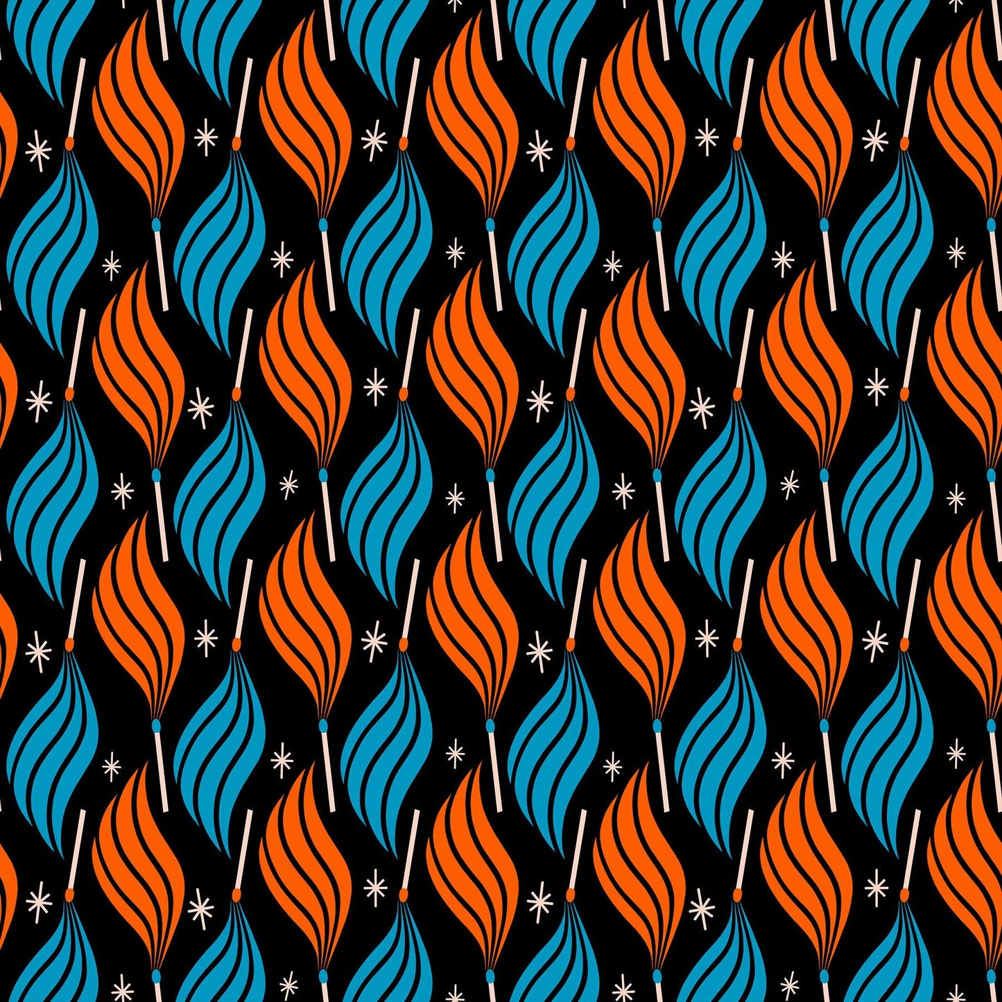 Ruby Star Society Trinketry Lit Black Fabric | Melody Miller Retro Match Flame Print | Quilting Cotton Half Yard or Yard