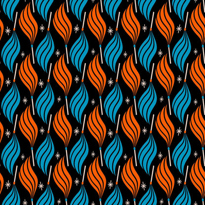 Ruby Star Society Trinketry Lit Black Fabric | Melody Miller Retro Match Flame Print | Quilting Cotton Half Yard or Yard