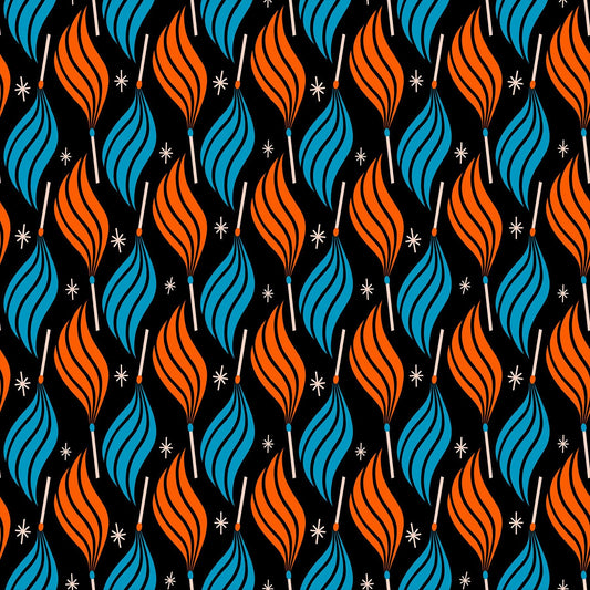 Ruby Star Society Trinketry Lit Black Fabric | Melody Miller Retro Match Flame Print | Quilting Cotton Half Yard or Yard