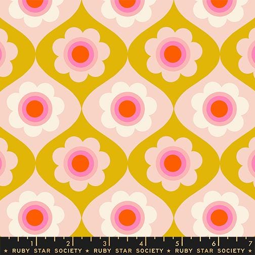 Ruby Star Society Trinketry Floral Goldenrod Fabric | Melody Miller Retro Flower Print | Quilting Cotton Half Yard or Yard