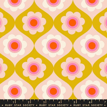 Ruby Star Society Trinketry Floral Goldenrod Fabric | Melody Miller Retro Flower Print | Quilting Cotton Half Yard or Yard