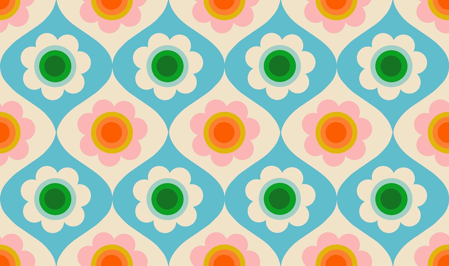 Ruby Star Society Trinketry Floral Turquoise Fabric | Melody Miller Retro Flower Print | Quilting Cotton Half Yard or Yard
