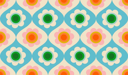 Ruby Star Society Trinketry Floral Turquoise Fabric | Melody Miller Retro Flower Print | Quilting Cotton Half Yard or Yard