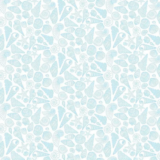 Dear Stella Shell Yeah Fabric White | Wanderlust Collection | Coastal Seashell Cotton Quilt Fabric by the Yard | Beach Ocean Fabric