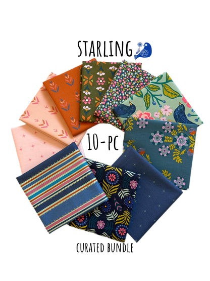Starling 10 Piece Fabric Bundle | Curated Quilt Bundle | Fat Quarter or Half Yard Option | Modern Cotton Fabric Collection
