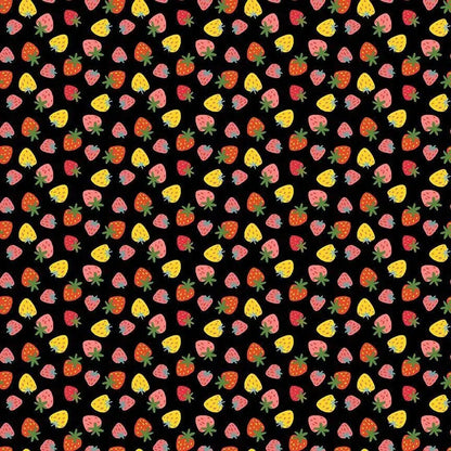 Purrberries Cotton Fabric | Dear Stella Furruit Platter | Strawberry Print Quilt Fabric | Black Background Fabric | LEEZAWORKS