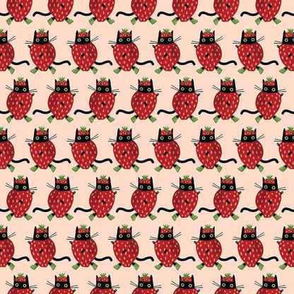 Berry Nice Blush Cotton Fabric | Dear Stella Cat Fabric | Strawberry Cat Quilt Fabric | Furruit Platter | LEEZAWORKS