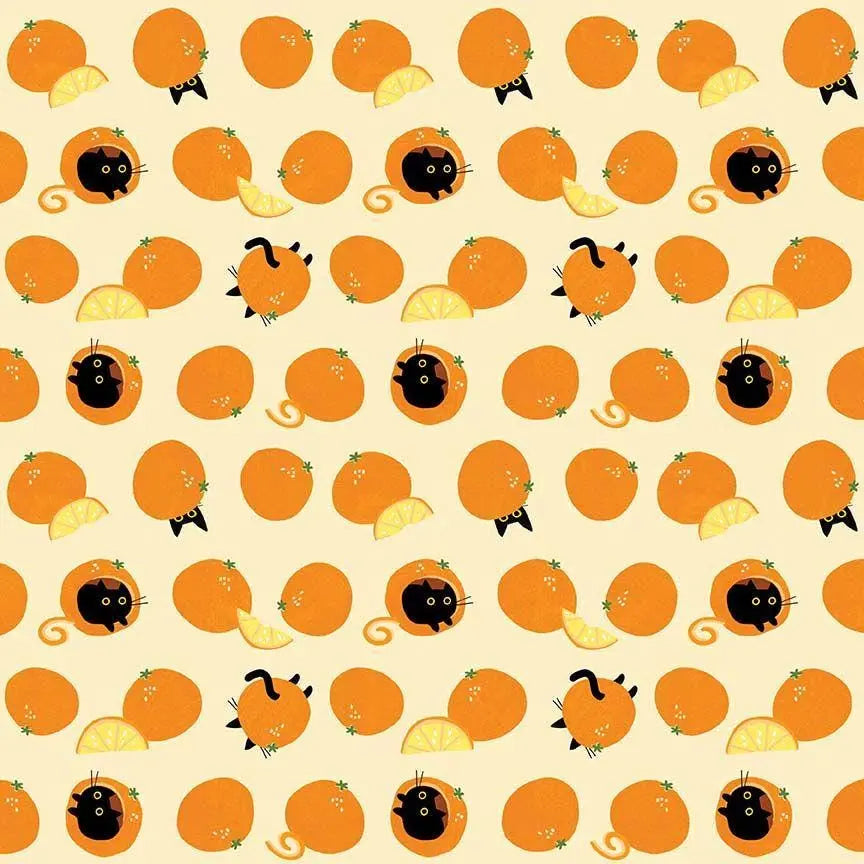 Orange You Sweet Straw Cotton Fabric | Dear Stella Cat Fabric | Citrus Print Quilt Fabric | Furruit Platter | LEEZAWORKS