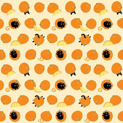 Orange You Sweet Straw Cotton Fabric | Dear Stella Cat Fabric | Citrus Print Quilt Fabric | Furruit Platter | LEEZAWORKS