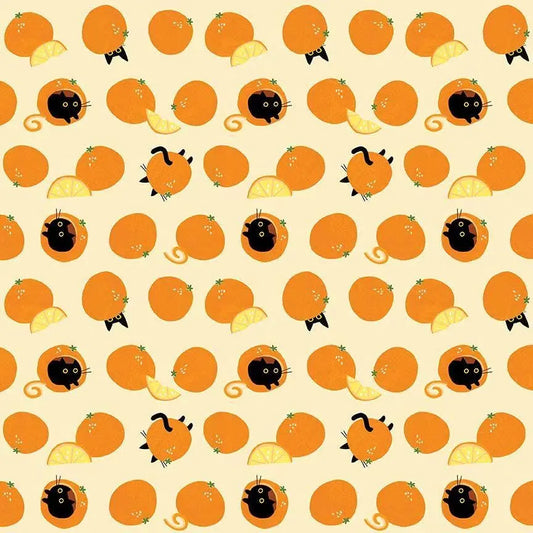 Orange You Sweet Straw Cotton Fabric | Dear Stella Cat Fabric | Citrus Print Quilt Fabric | Furruit Platter | LEEZAWORKS
