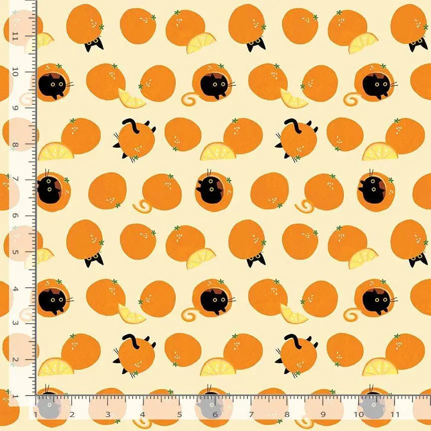 Orange You Sweet Straw Cotton Fabric | Dear Stella Cat Fabric | Citrus Print Quilt Fabric | Furruit Platter | LEEZAWORKS
