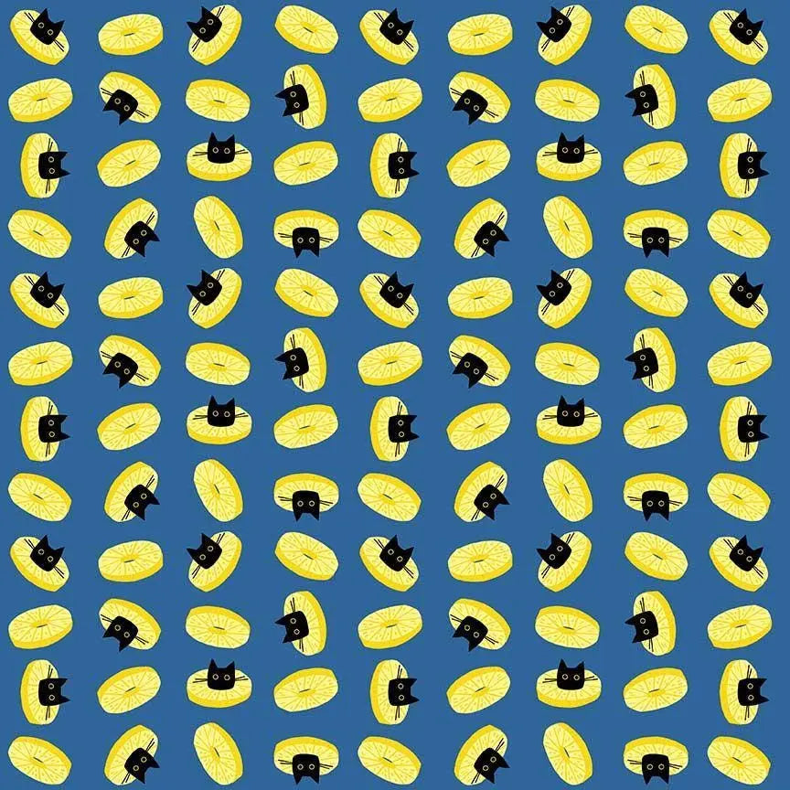 Pawnapple Slices Regatta Cotton Fabric | Dear Stella Cat Fabric | Pineapple Print Quilt Fabric | Blue Background Fabric | LEEZAWORKS