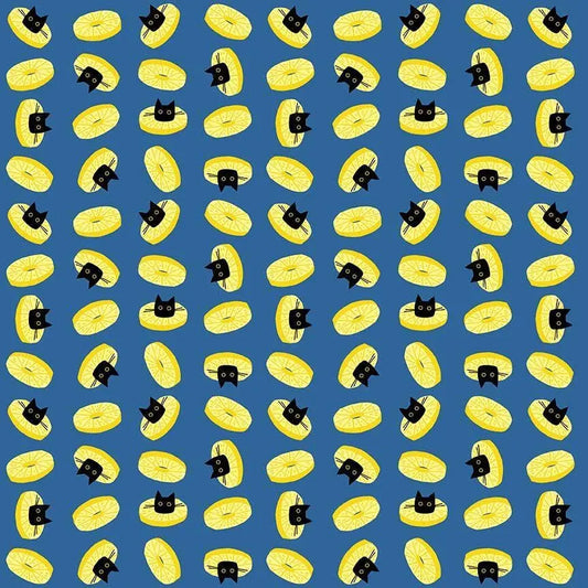 Pawnapple Slices Regatta Cotton Fabric | Dear Stella Cat Fabric | Pineapple Print Quilt Fabric | Blue Background Fabric | LEEZAWORKS