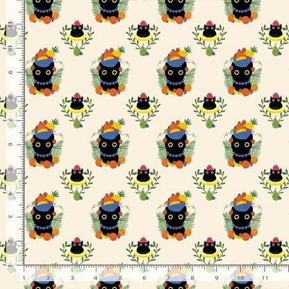 Carmen Purranda Vanilla Cotton Fabric | Dear Stella Cat Fabric | Furruit Platter Quilt Fabric | LEEZAWORKS | Cream Background Fabric