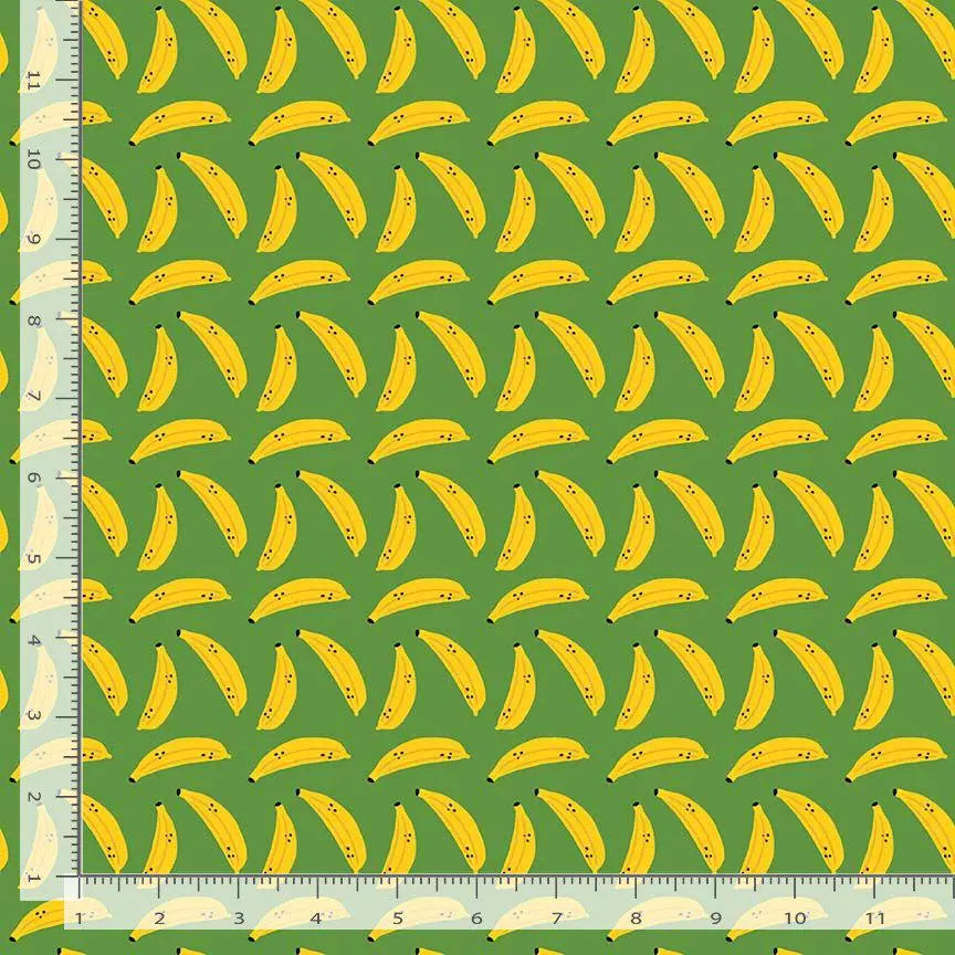 Cat A Peel Fern Cotton Fabric | Dear Stella Banana Fabric | Green Quilt Fabric | Furruit Platter | LEEZAWORKS