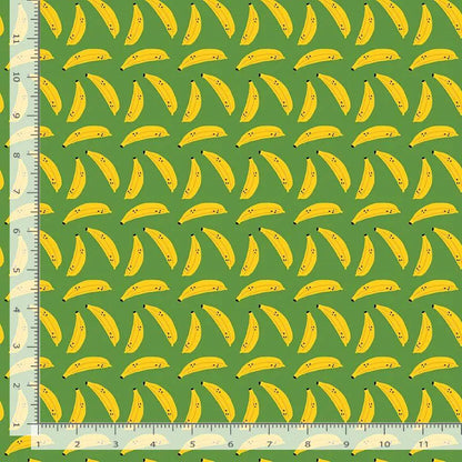 Cat A Peel Fern Cotton Fabric | Dear Stella Banana Fabric | Green Quilt Fabric | Furruit Platter | LEEZAWORKS