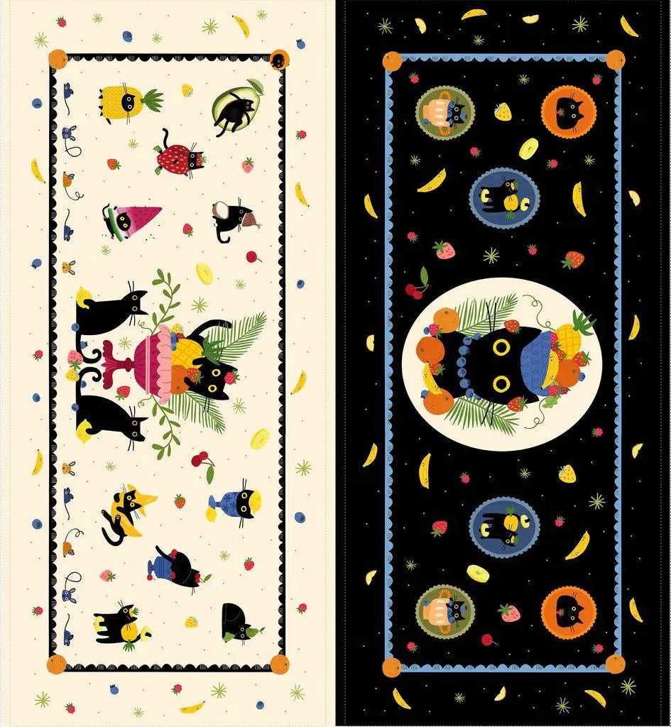 Fruit Platter Bench Pillow Panel | Dear Stella Cat Fabric | Leezaworks | Pillow Quilt Panel | Novelty Cotton