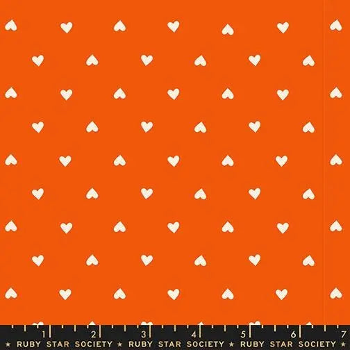 Ruby Star Society Trinketry Hearts Goldfish Fabric | Melody Miller Cream Hearts on Orange | Quilting Cotton Half Yard or Yard