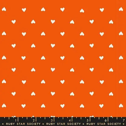 Ruby Star Society Trinketry Hearts Goldfish Fabric | Melody Miller Cream Hearts on Orange | Quilting Cotton Half Yard or Yard