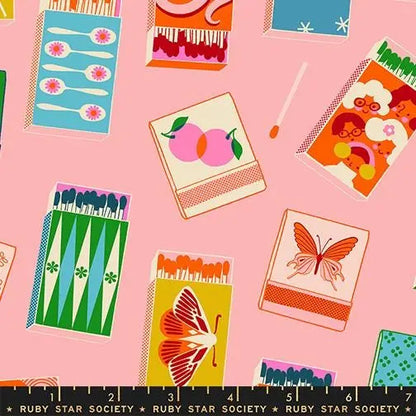 Ruby Star Society Trinketry Matchmaker Balmy Fabric | Melody Miller Matchbook Print Pink | Quilting Cotton Half Yard or Yard