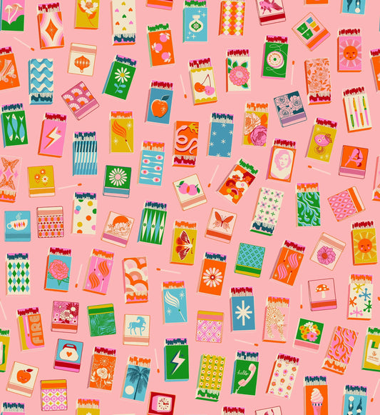Ruby Star Society Trinketry Matchmaker Balmy Fabric | Melody Miller Matchbook Print Pink | Quilting Cotton Half Yard or Yard