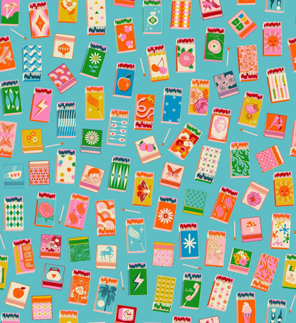 Ruby Star Society Trinketry Matchmaker Turquoise Fabric | Melody Miller Matchbook Novelty Print | Quilting Cotton Half Yard or Yard