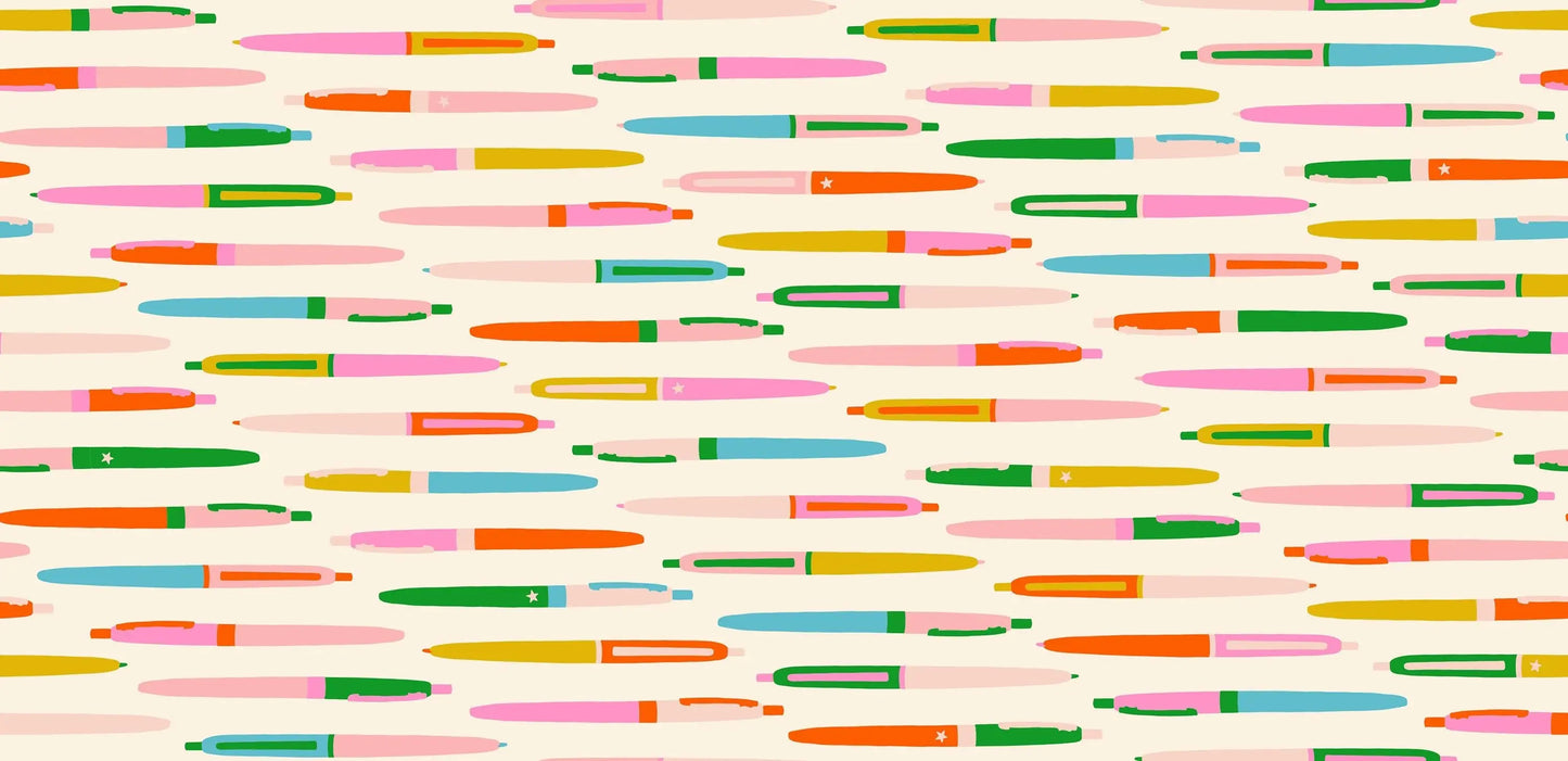 Ruby Star Society Trinketry Pens Natural Fabric | Melody Miller Retro Pen Print | Quilting Cotton Half Yard or Yard