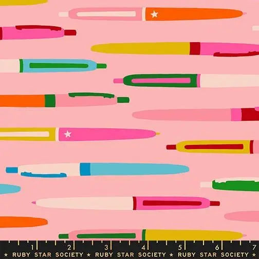 Ruby Star Society Trinketry Pens Balmy Fabric | Melody Miller Pink Pen Print | Quilting Cotton Half Yard or Yard