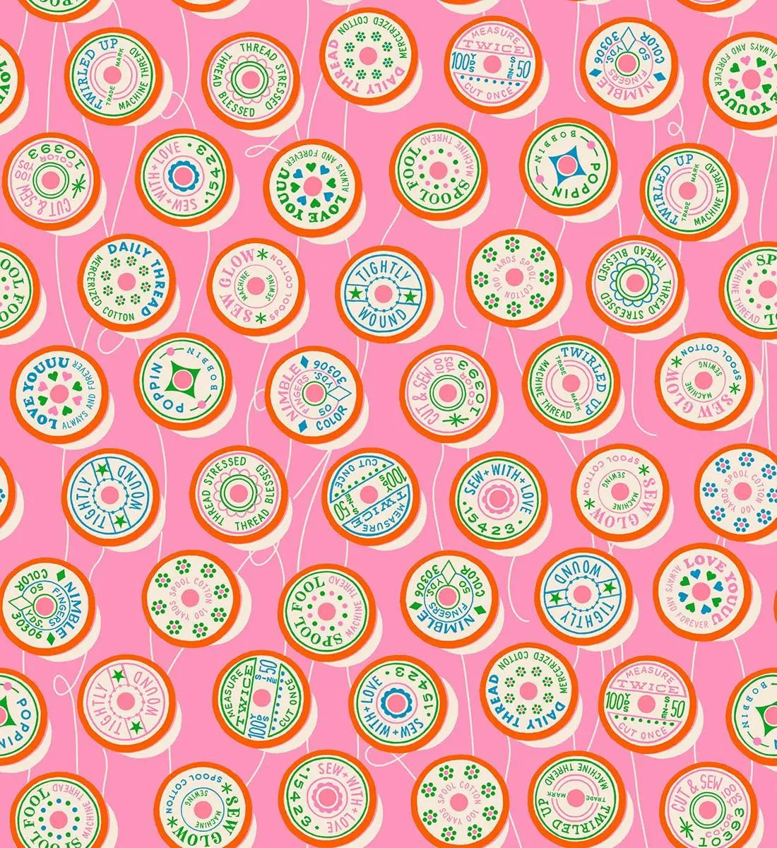 Ruby Star Society Trinketry Spools Flamingo Fabric | Melody Miller Retro Thread Spools | Quilting Cotton Half Yard or Yard