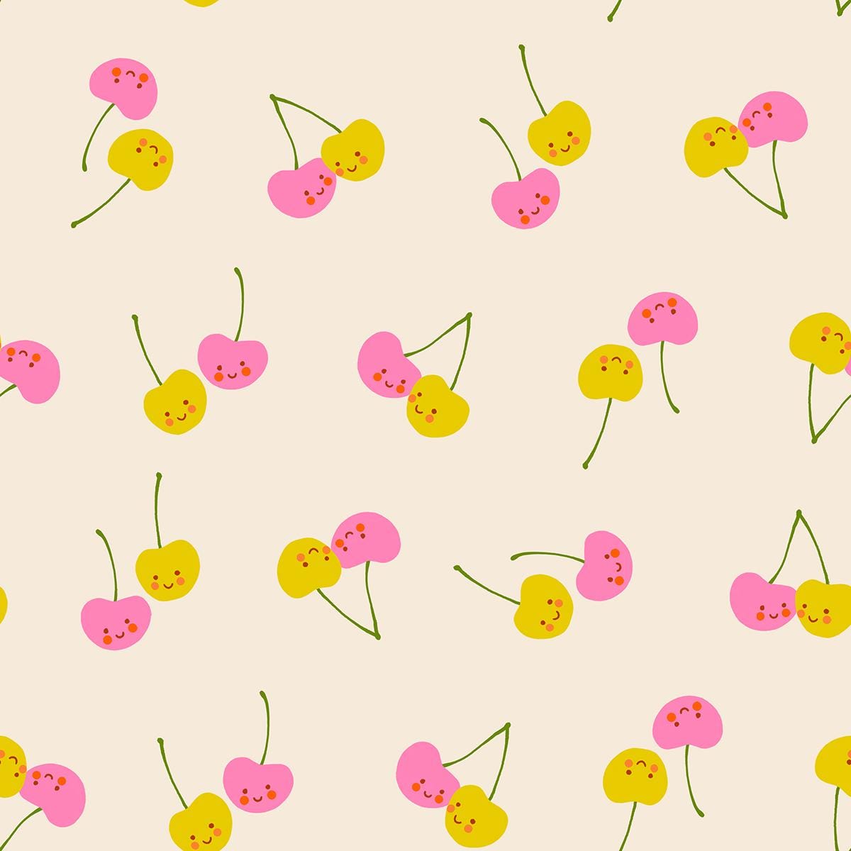 Ruby Star Society Trinketry Cherry Friends Natural Fabric | Melody Miller Cute Cherry Print | Quilting Cotton Half Yard or Yard