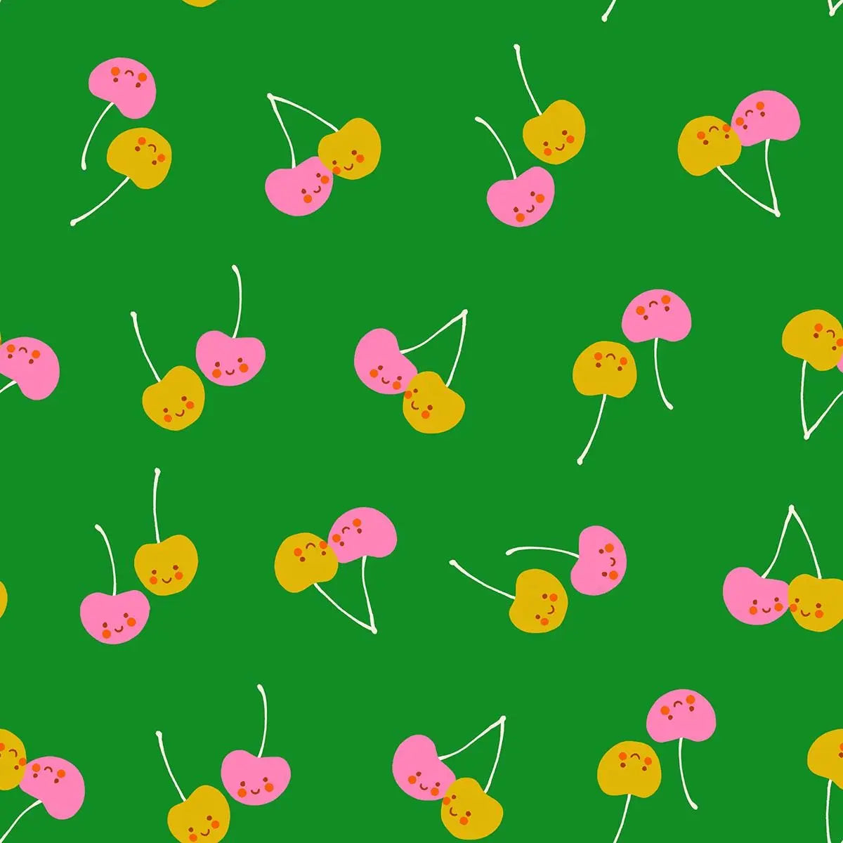 Ruby Star Society Trinketry Cherry Friends Deep Verdant Fabric | Melody Miller Cute Cherry Print | Quilting Cotton Half Yard or Yard