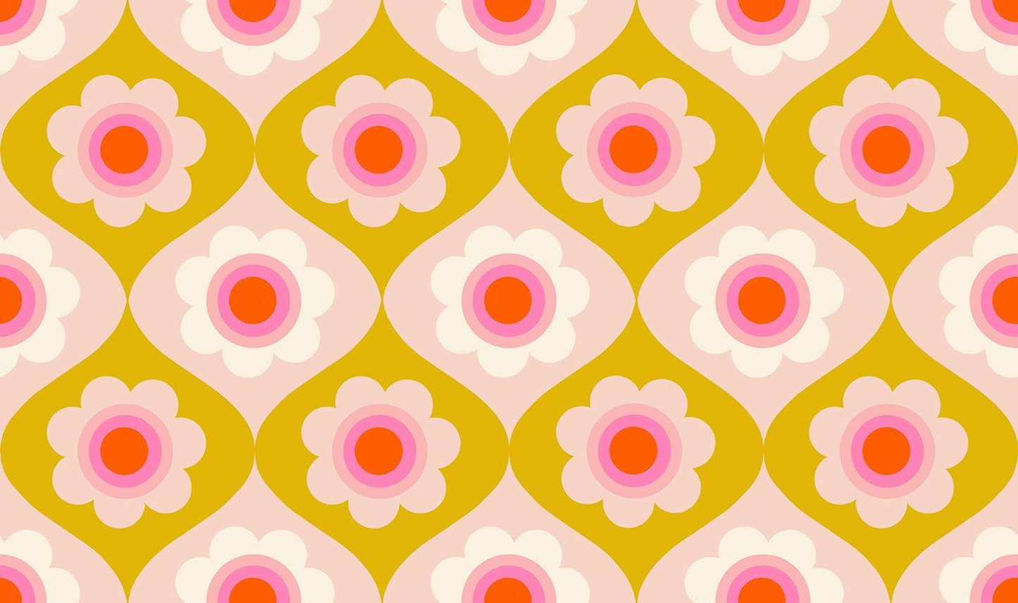 Ruby Star Society Trinketry Floral Goldenrod Fabric | Melody Miller Retro Flower Print | Quilting Cotton Half Yard or Yard